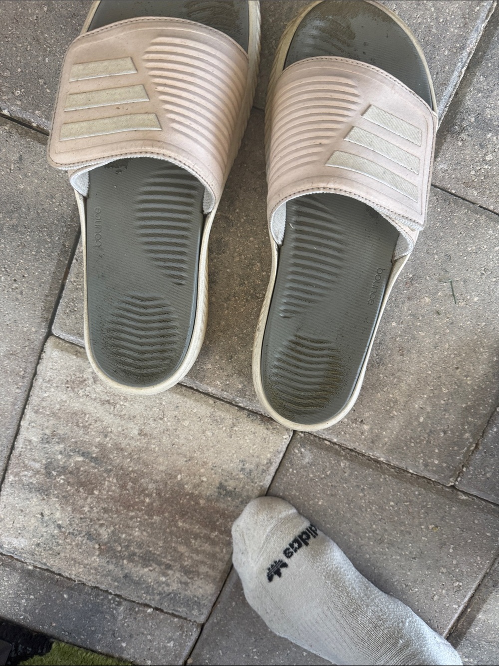 adidas Men’s Slide Sandals - Light Pink Straps with Gray Footbed